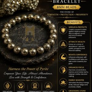 Jagat Dwar Natural Pyrite Bracelet – 8MM Healing Crystal Beads for Protection, Confidence & Prosperity